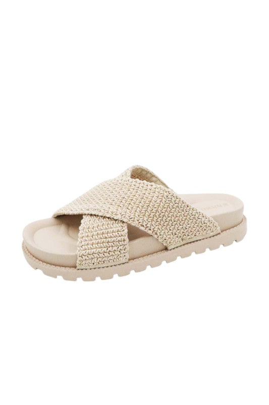 Open Toe Knit Strap Casual Slide Sandals