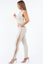 Load image into Gallery viewer, ESTHER - OATMEAL LACE UP SIDE JUMPSUIT
