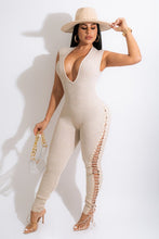 Load image into Gallery viewer, ESTHER - OATMEAL LACE UP SIDE JUMPSUIT
