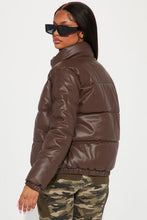 Load image into Gallery viewer, NYLA - Faux Leather Puffer Jacket (Chocolate)
