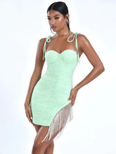 Load image into Gallery viewer, Miah - Green Tweed Crystal Fringe Dress
