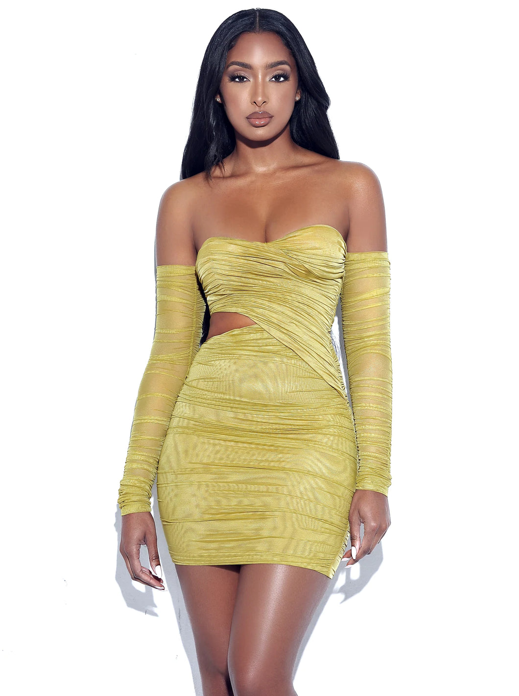 GAIA - Off Shoulder Mesh Cutout Dress