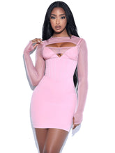 Load image into Gallery viewer, SYDNEY- Blush Pink Mesh Long Sleeve Corset Crepe Dress
