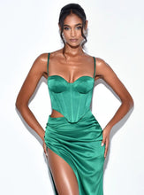 Load image into Gallery viewer, Remy Emerald Green Satin Corset Top
