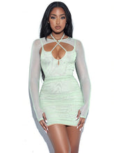 Load image into Gallery viewer, Flora Sage Green Mesh Long Sleeve Dress
