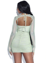 Load image into Gallery viewer, Flora Sage Green Mesh Long Sleeve Dress

